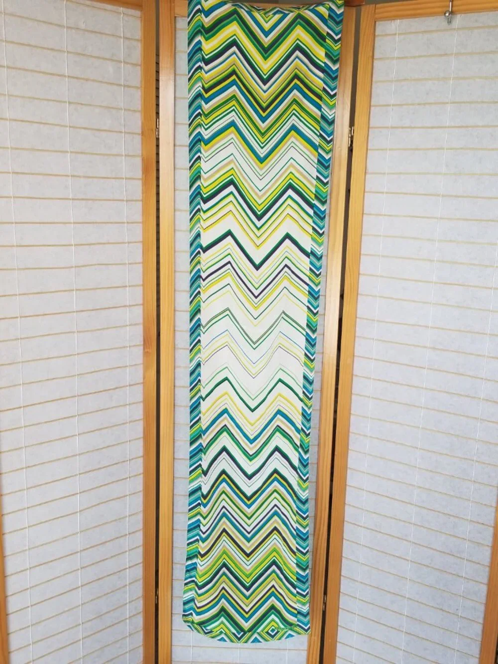Printed Silk Scarf Anne Klein Blue Green Zig Zag Long Skinny